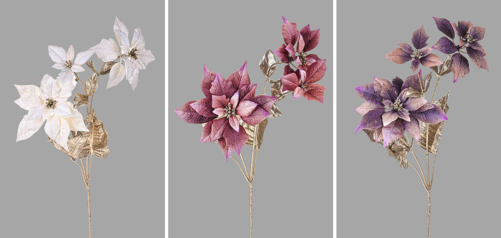 Krém, mályva és lila színű mű mikulásvirágok, pezsgő színű levelekkel.