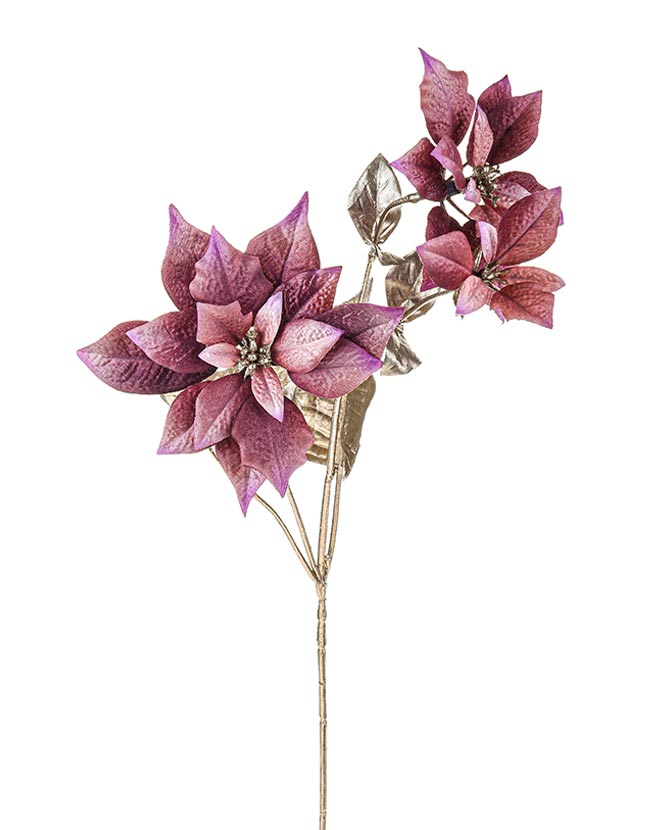 Mű mikulásvirág ág, fényes pezsgőszínű szárral és levelekkel, mályva színárnyalatú virágfejekkel.