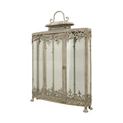 Nagyméretű, 61 cm magas, antik szürke színű patinás fémből készült dekoratív fém lámpás