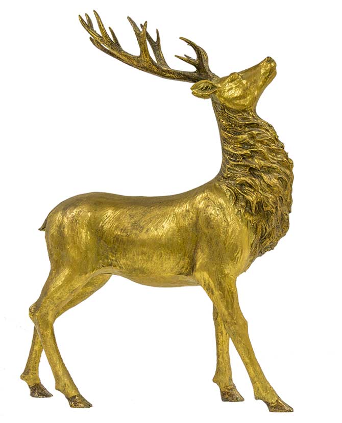 Prémium kategóriás, vintage stílusú, nagyméretű, 65 cm magas arany színű karácsonyi szarvas figura