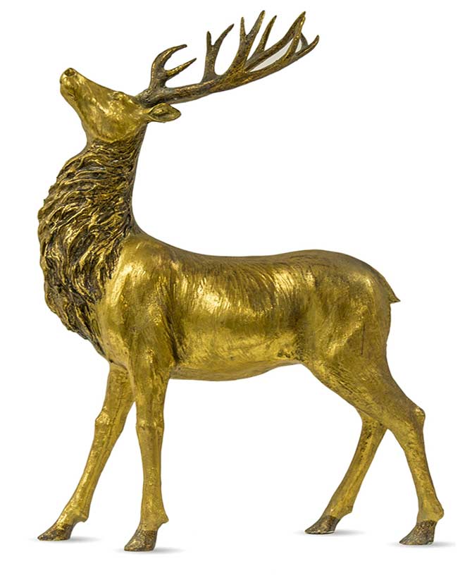 Prémium kategóriás, vintage stílusú, nagyméretű, 65 cm magas arany színű karácsonyi szarvas figura