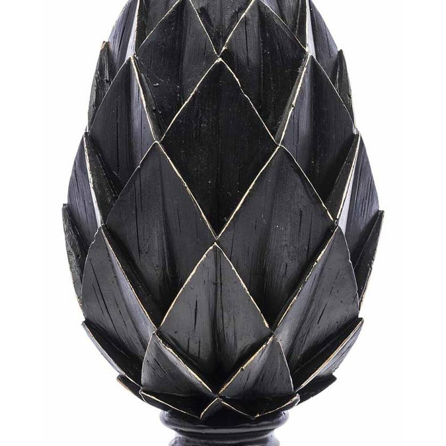 Moulin Noir (ódon fekete) stílusú, nagyméretű, 43 cm magas, antik fekete színű dekoratív articsóka dísz közeli képe