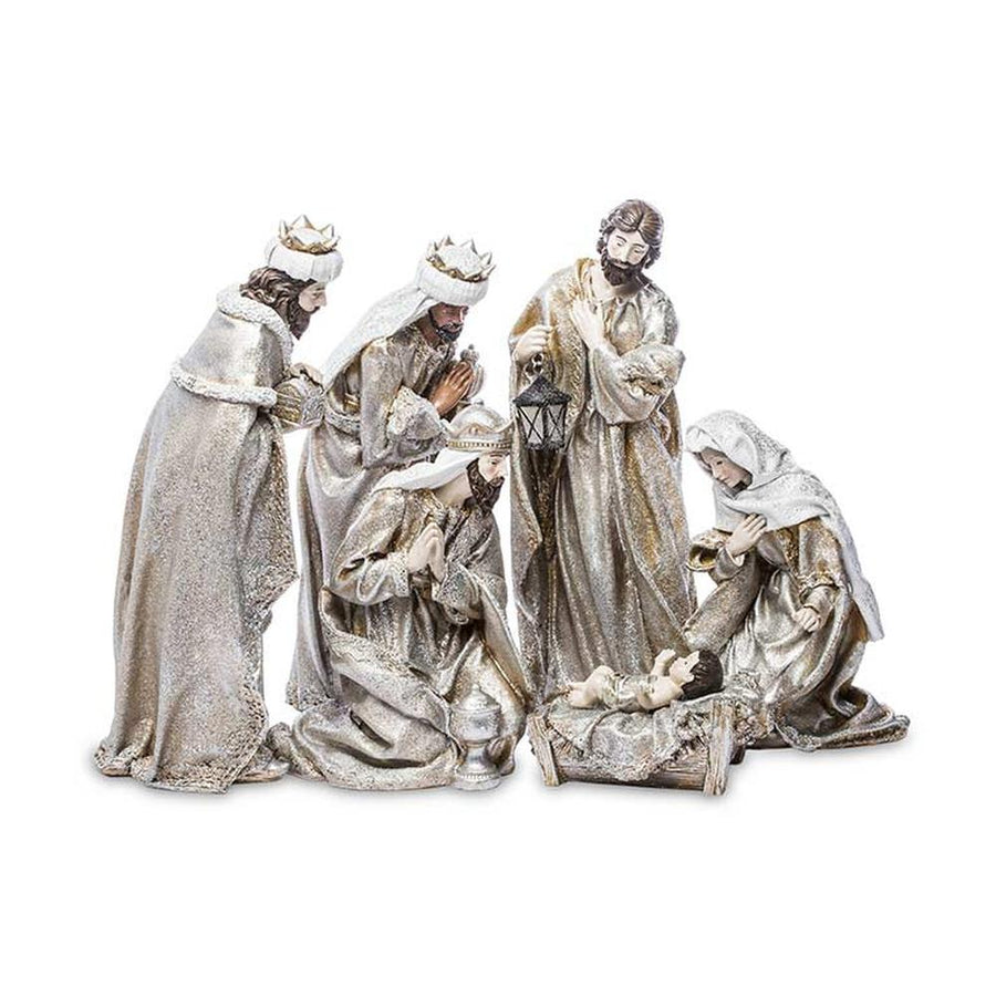 Prémium kategória! Exkluzív megjelelésű, 40 cm magas, antik ezüst és arany színű karácsonyi betlehem
