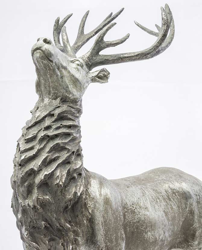 Prémium kategóriás, vintage stílusú, nagyméretű, 65 cm magas antik ezüst színű karácsonyi szarvas figura