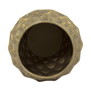 Kortárs, modern stílusú, antik arany színű, 32 cm átmérőjű fém kaspó.