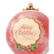 Vintage stílusú,, Merry Christmas felirattal díszített, nagyméretű függeszthető karácsonyi gömb dísz.
