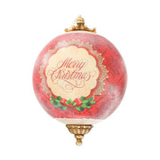 Vintage stílusú,, Merry Christmas felirattal díszített, nagyméretű függeszthető karácsonyi gömb dísz.