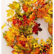 Őszi hangulatú, élethű megjelenésű, 60 cm átmérőjű, vidéki vintage stílusú, mesterséges mű, erdei ajtókopogtató koszorú