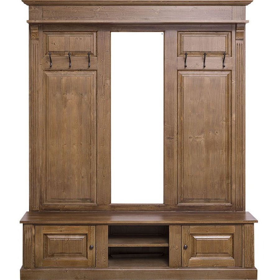 Fenyőfából készült nagyméretű előszobafal tükörrel