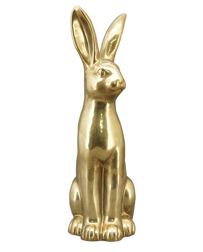 Óriás méretű, 66 cm magas, glamour stílusú, arany színű húsvéti nyuszi figura