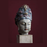 Oriental stílusú, kézzel készét, antikolt felületű buddha fej szobor