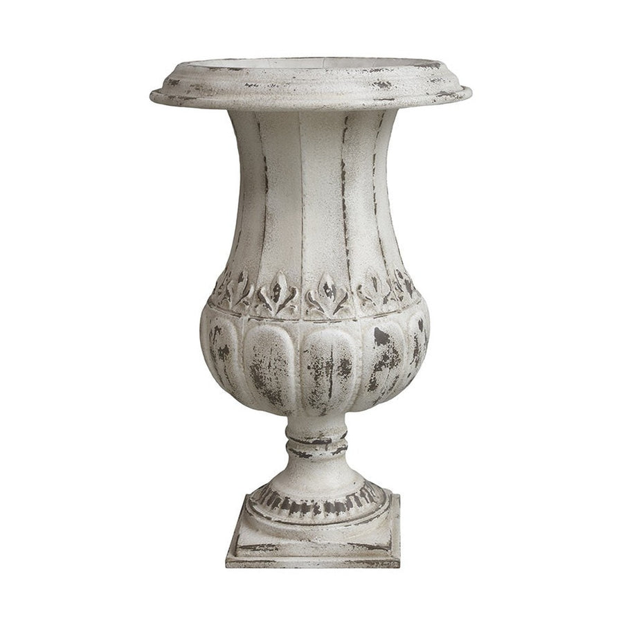 Vidéki, provanszi stílusú, antikolt felületű, krém színű, óriás fém kaspó,