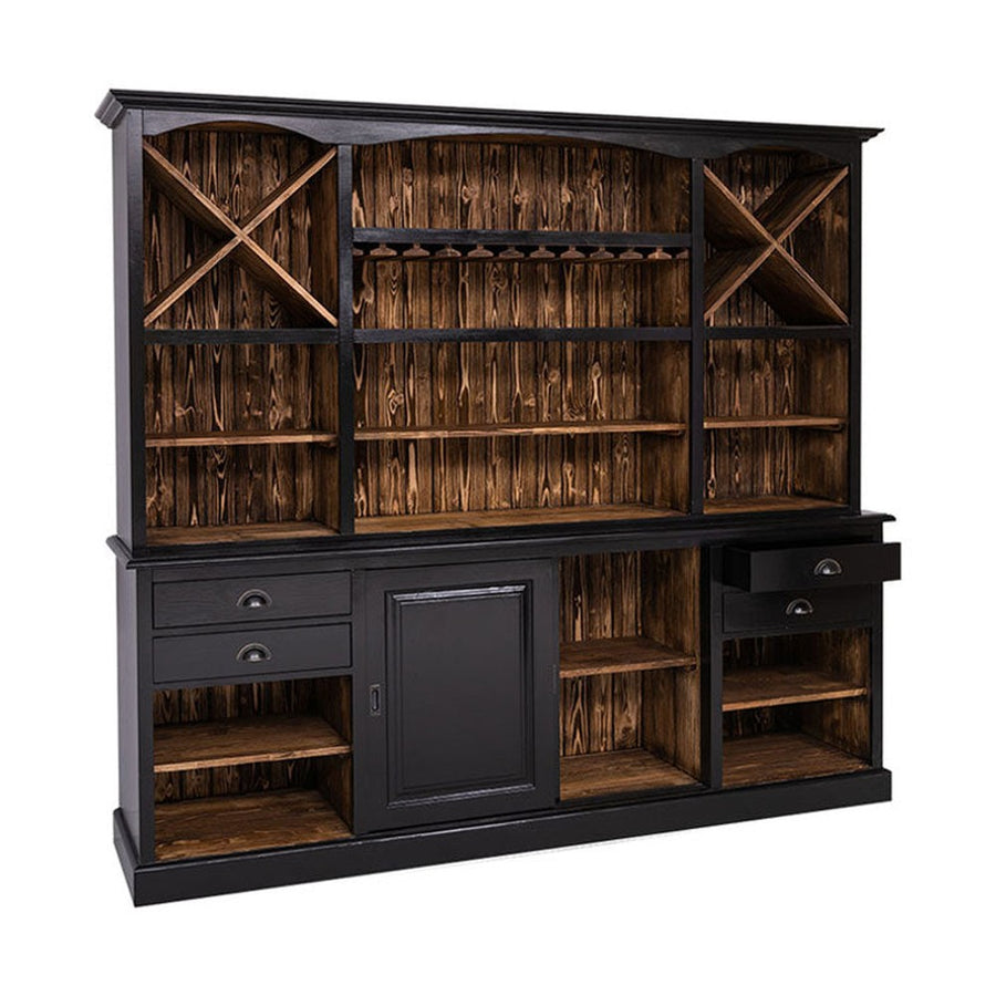 Tömör fenyőfából készült, prémium kategóriás, óriás méretű, 240 cm hosszú és 210 cm magas pohárszék, bárszekrény 