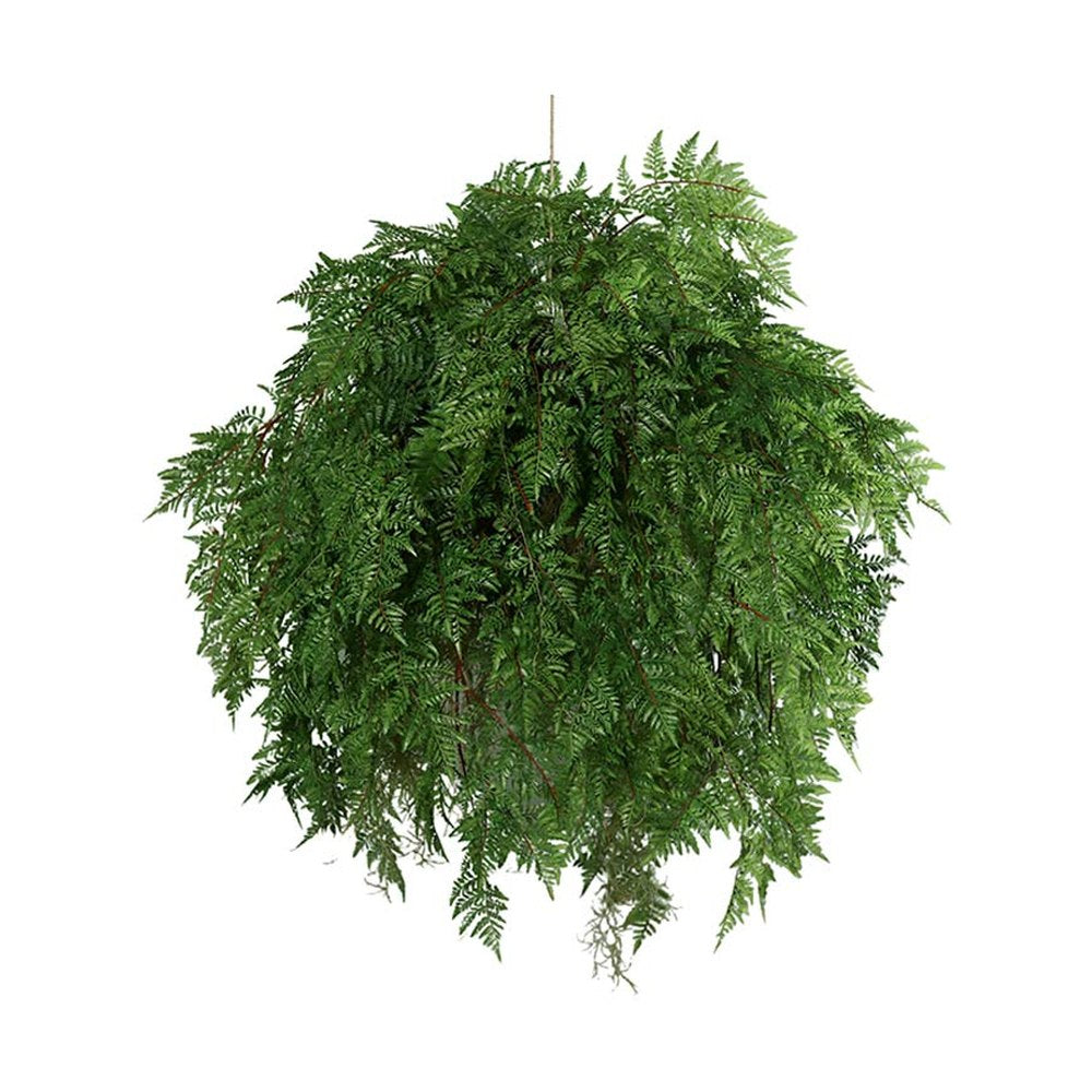 Óriás méretű, élethű megjelenésű, 90 cm átmérőjű, függeszthető kialakítású, páfránylabda műnövény-