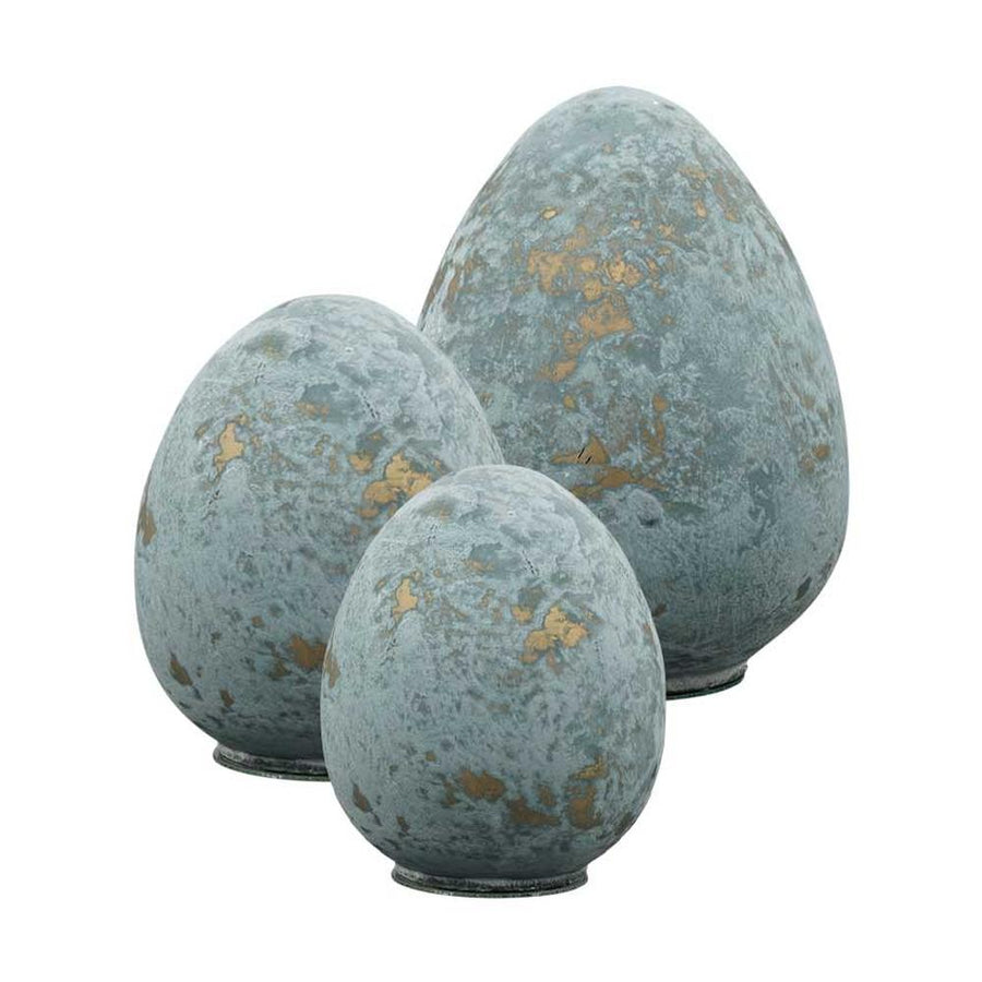 Vidéki vintage stílusú, antik kék színű patinás felületű, 27 cm magas húsvéti üveg tojás
