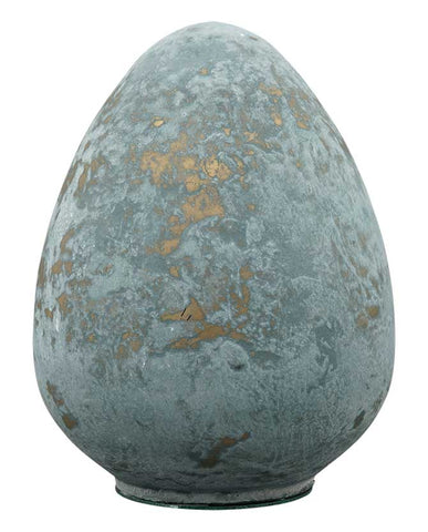 Vidéki vintage stílusú, antik kék színű patinás felületű, 27 cm magas húsvéti üveg tojás