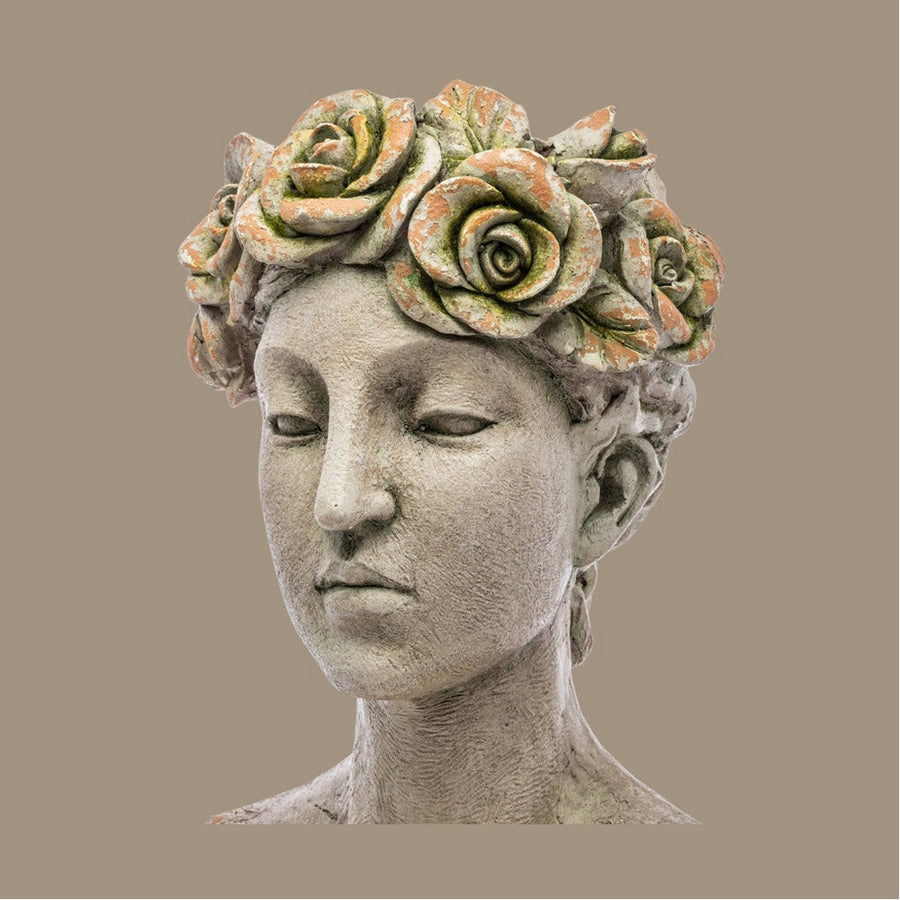 Óriás méretű, női mellszobor formájú, 55 cm magas, antikolt felületű, műgyantából készült kaspó büszt.