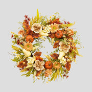 Exkluzív megjelenésű, őszi hangulatú, élethű kivitelezésű, 75 cm átmérőjű, vidéki vintage stílusú, mesterséges mű, dísztökös ajtókopogtató koszorú.