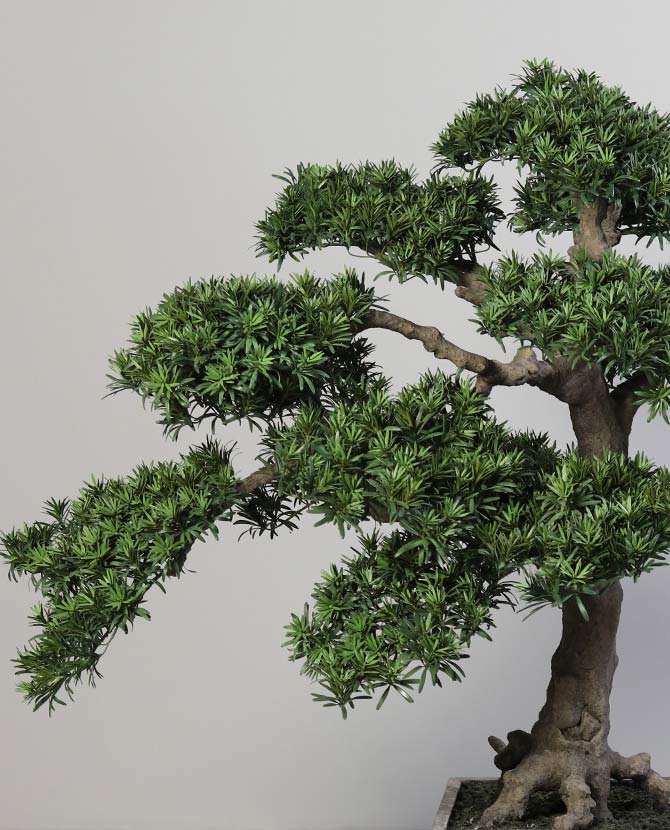 Exkluzív megjelenésű, prémium minőségű, élethű "Real Touch" hatású, óriás méretű, 165 cm magas mesterséges mű bonszai fa szürke színű modern agyagcserépben