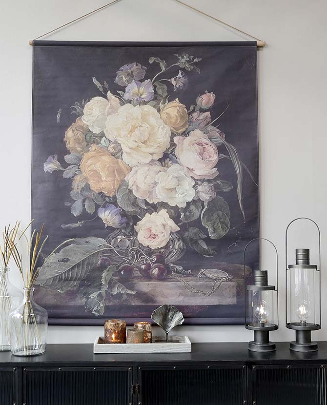 Óriás méretű, 145 cm magas vintage stílusú virágcsendélet vászonprinten