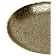 Oriental stílusú, réz színű, maratott keleti indamintákkal díszített fém tálca