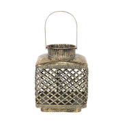 Oriental stílusú, óarany színű, patinás felületű, áttört mintás, függeszthető fém lámpás