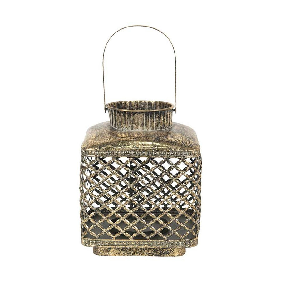 Oriental stílusú, óarany színű, patinás felületű, áttört mintás, függeszthető fém lámpás