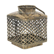 Oriental stílusú, óarany színű, patinás felületű, áttört mintás, függeszthető fém lámpás