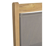 Prémium minőségű, mediterrán stílusú, összecsukható kézműves kerti teakfa karosszék szürke színű vízlepergető szövettel