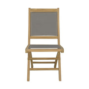 Prémium minőségű, mediterrán stílusú, összecsukható kézműves kerti teakfa szék szürke színű vízlepergető szövettel