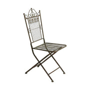 Vintage stílusú, antikolt patinás felületű, zöldes barna színű, összecsukható fém kerti szék
