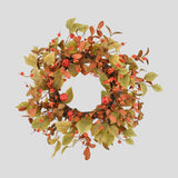 Őszi hangulatú, élethű kivitelezésű, 56 cm átmérőjű, vidéki vintage stílusú, mesterséges mű, dísztökös ajtókopogtató koszorú.