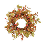 Őszi hangulatú, élethű kivitelezésű, 56 cm átmérőjű, vidéki vintage stílusú, mesterséges mű, dísztökös ajtókopogtató koszorú.