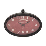 Vintage stílusú, ovális formájú 50 cm hosszú, antikolt barna színű, patinás fém felületű falióra "Paris Bistro" felirattal