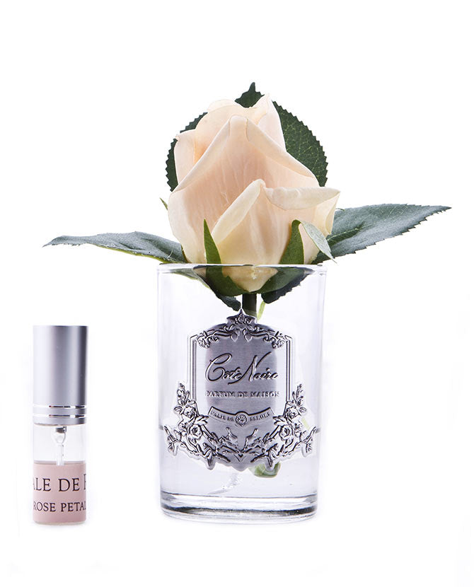 Prémium minőségű, barack színű, rózsa illatú parfümös bimbós rózsafej díszdobozban