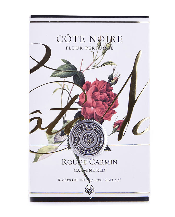 Prémium minőségű, kármin színű, rózsa illatú parfümös nyílt virágú rózsafej díszdobozban