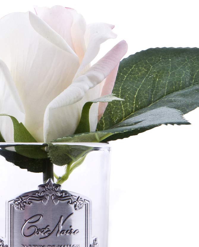 Prémium minőségű, krém színű, rózsa illatú parfümös bimbós rózsafej díszdobozban