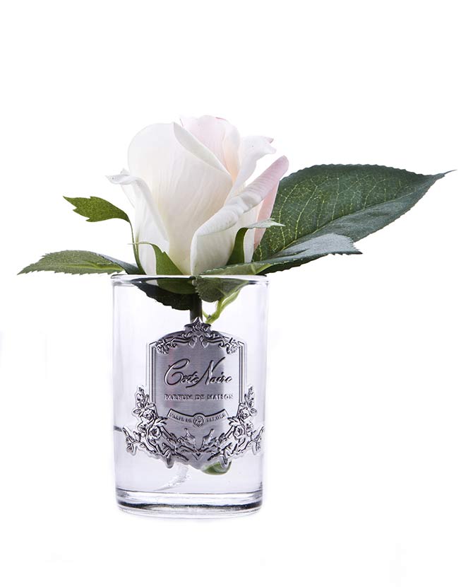 Prémium minőségű, krém színű, rózsa illatú parfümös bimbós rózsafej díszdobozban