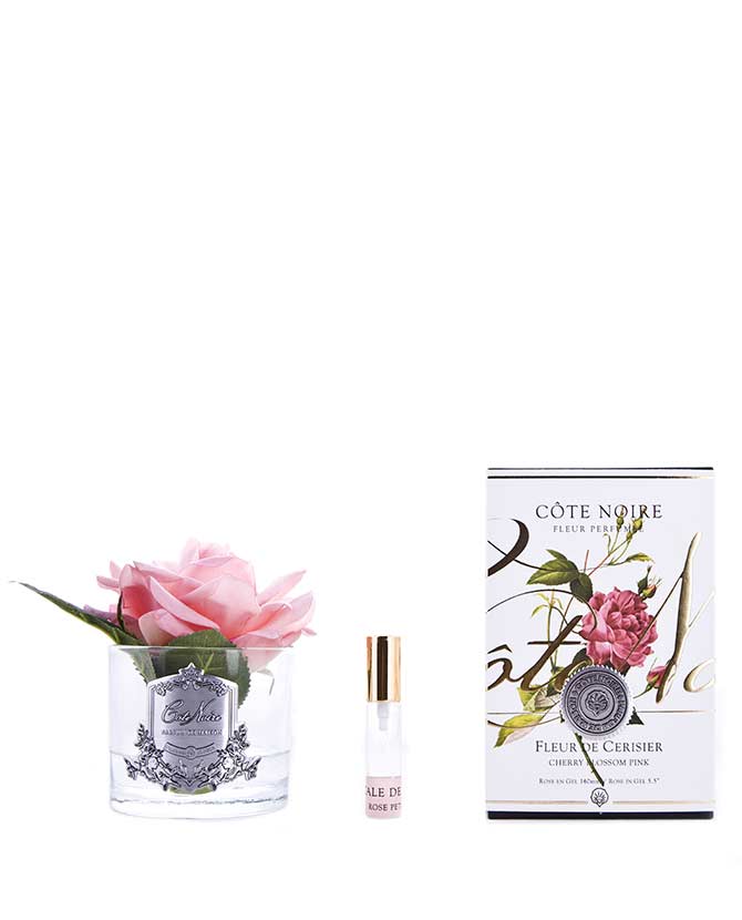 Prémium minőségű, rózsaszín színű, rózsa illatú parfümös nyílt virágú rózsafej díszdobozban