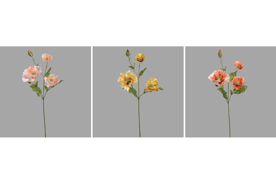 Pink, sárga és narancssárga színű mű pipacs virág.