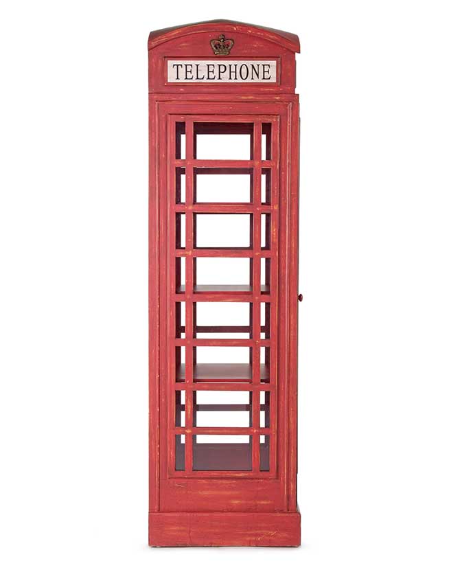 Loft telefonfülke vitrines könyvszekrény 180 cm piros "Telephone"