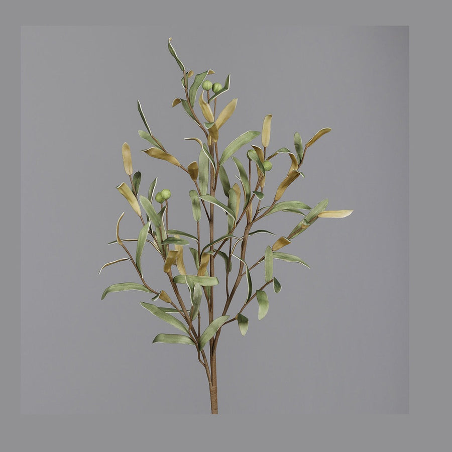 Olajbogyókkal díszített polifoam olíva ág műnövény.