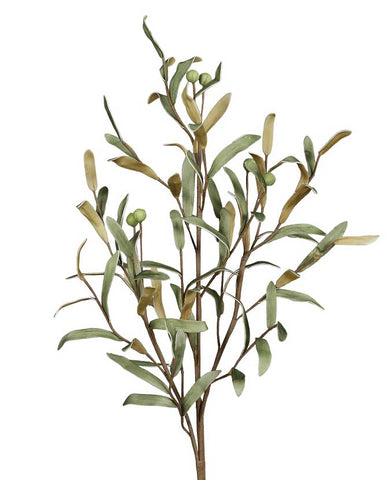Olajbogyókkal díszített polifoam olíva ág műnövény.