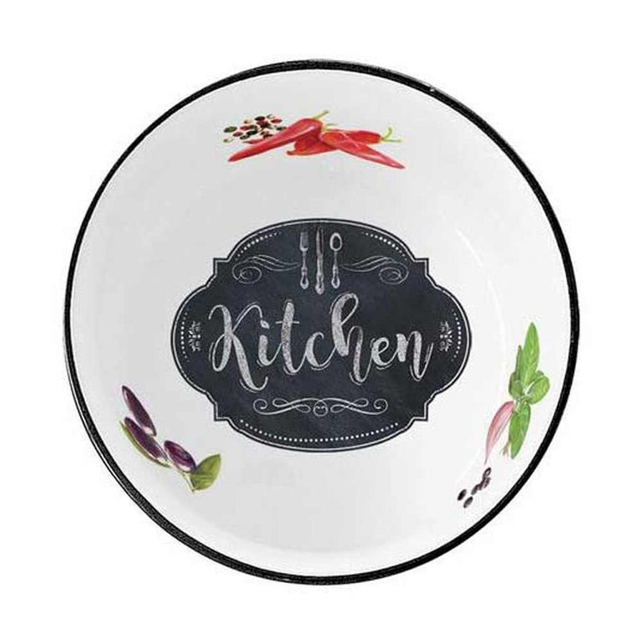 Fekete szegélyű fehér porcelán tálka, vintage kitchen felirattal a kitchen basics kollekcióból