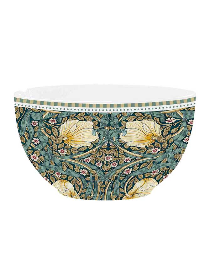 William Morris által tervezett, növényi inda és virágmintákkal díszített, porcelán müzlistálka