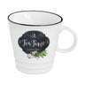 Fekete szegéjű, fehér porcelán teás bögre, fekete alapon fehér tea time felirattal