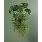 Exkluzív megjelenésű, prémium minőségű, élethű "Real Touch" hatású, függeszthető, 60 cm magas mesterséges mű páfránygolyó filodendronnal mohás földlabdában