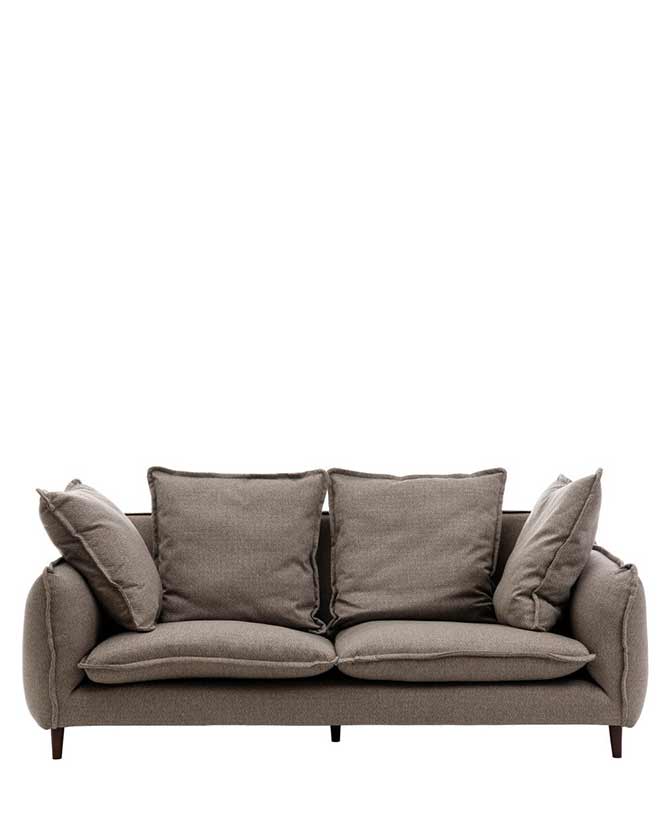 Prémium kategóriás, exkluzív megjelenésű, 225 cm hosszú, formatervezett modern stílusú 3 személyes bézs színű kanapé, kaucsukfa lábakkal