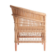 Prémium kategóriás, kortárs stílusú formatervezett rattan fotel, fehér színű pamut ülőpárnával