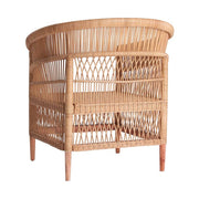 Prémium kategóriás, kortárs stílusú formatervezett rattan fotel, fehér színű pamut ülőpárnával